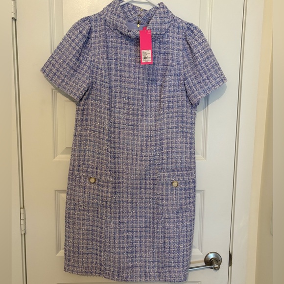 Lilly Pulitzer— TIESSA SHORT SLEEVE BOUCLE TWEED SHIFT, LARK LILAC SWIRL BOUCLE - Picture 2 of 6